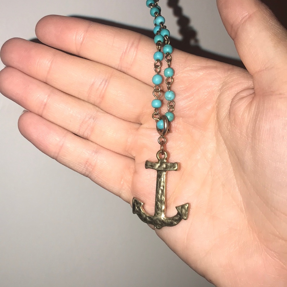 Turquoise long necklace, with anchor charm